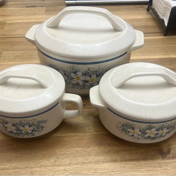 Vintage Temper-ware by Lenox Dewdrops Blue White Yellow Floral Patterned Set